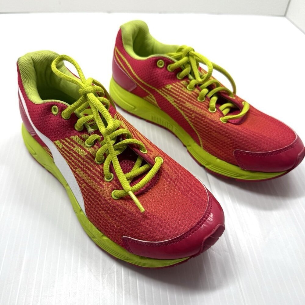 Puma Sequence Women’s Running Shoes Sz 7.5 Pink Chartreuse Lace Up Sneakers NWOB